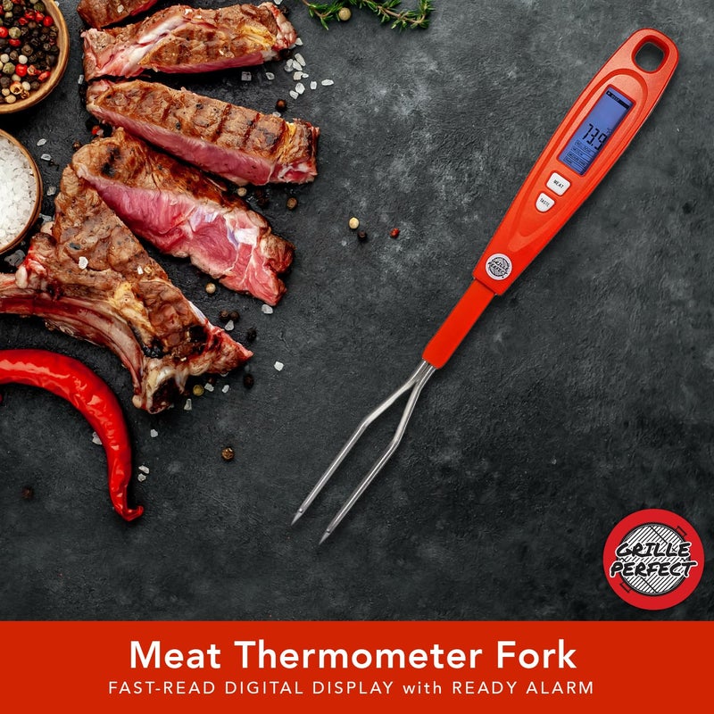 Grille Perfect Digital Meat Thermometer Fork for Grilling & BBQ with Ready Alarm, Pro Temp Points for Quick Accurate Temperature on Steak, Pork, Chicken & Hot Grilled Food on Patio or Outside Kitchen - Image 2